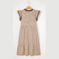Sharletta Brown Stripe Double Ruffled Short Sleeve Contrast Trim V Neck Midi Dress