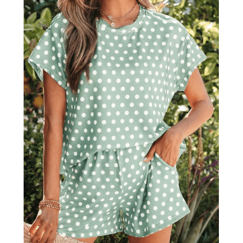 Kaden Green Polka Dot Print Short Set