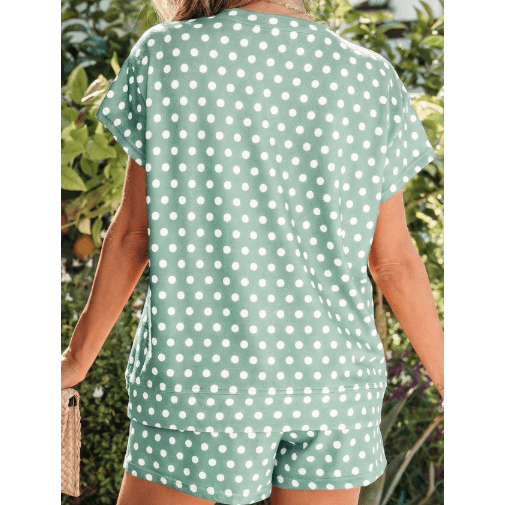 Kaden Green Polka Dot Print Short Set