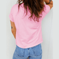 Pink Leopard Bow Embroidered Cotton Round Neck T Shirt