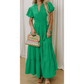 Kaci Green V Neck Short Puff Sleeve High Waist Tiered Maxi Dress