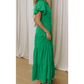 Kaci Green V Neck Short Puff Sleeve High Waist Tiered Maxi Dress
