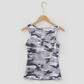 Anetta Grey Camouflage Print Ribbed Knit Round Neck Tank Top
