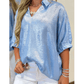 Paislee Light Blue Collared V Neck Half Sleeve Metallic Top