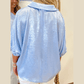 Paislee Light Blue Collared V Neck Half Sleeve Metallic Top