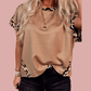 Lyla French Beige Leopard Trim Round Neck Loose T Shirt