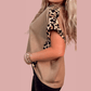 Lyla French Beige Leopard Trim Round Neck Loose T Shirt