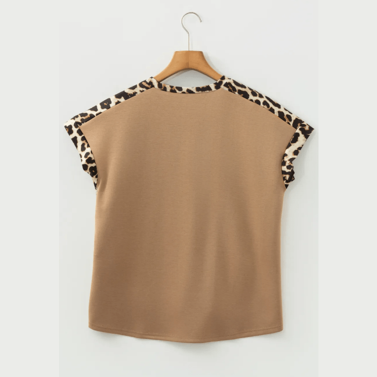 Lyla French Beige Leopard Trim Round Neck Loose T Shirt
