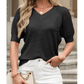 Deedra Black Knit Contrast Hollowed Short Sleeve V Neck Sweater