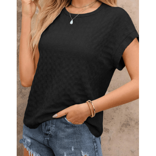 Joie Black Textured Batwing Sleeve Tee