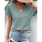 Kammy Beau Blue Textured Wide Sleeve V Neck T Shirt