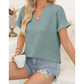 Kammy Beau Blue Textured Wide Sleeve V Neck T Shirt