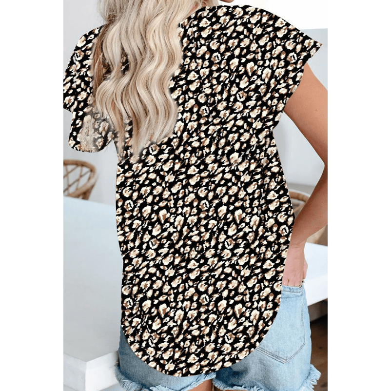 Camryn Black V-neck Short Sleeve Fashion Print Fantasy Fluttering Blouse