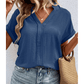 Jackee Sail Blue Notched Neck Batwing Sleeve Lightweight Blouse