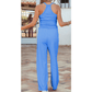 Estella Blue Slim Ribbed Tank Top and Sweatpants Set
