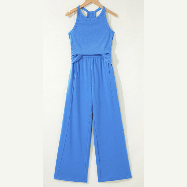 Estella Blue Slim Ribbed Tank Top and Sweatpants Set