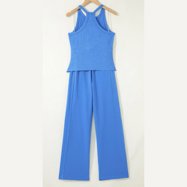 Estella Blue Slim Ribbed Tank Top and Sweatpants Set