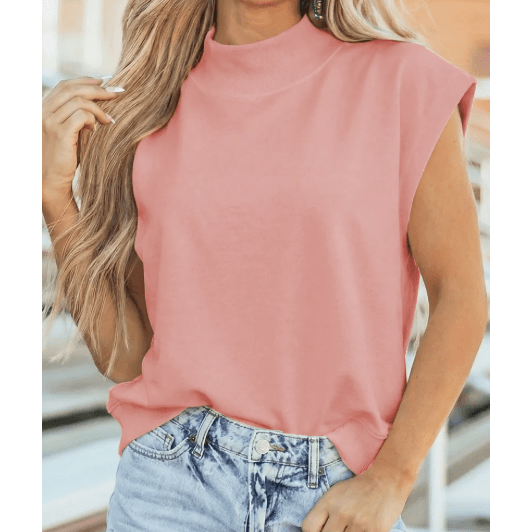 Halli Pink High Neck Cap Sleeve Loose Top