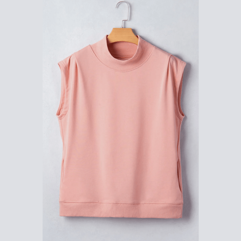 Halli Pink High Neck Cap Sleeve Loose Top