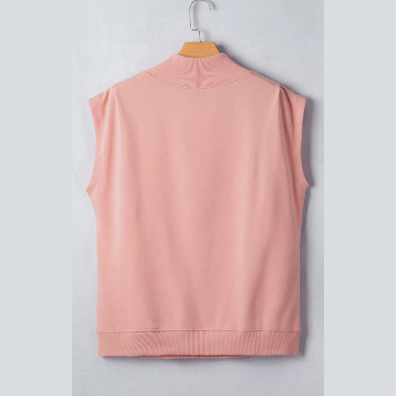 Halli Pink High Neck Cap Sleeve Loose Top