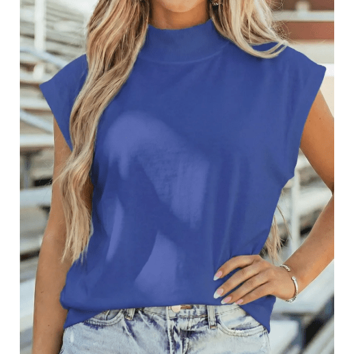 Halli Blue High Neck Cap Sleeve Loose Top