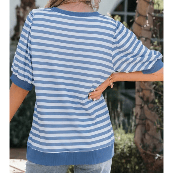 Bella Blue Stripe Short Bubble Sleeve T Shirt