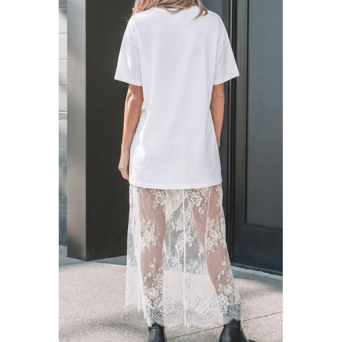 Phillis White Floral Patchwork Short Sleeve T Shirt Loose Maxi Dress