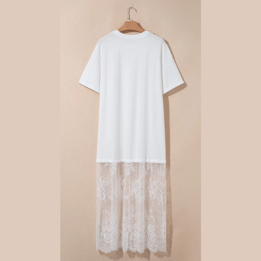 Phillis White Floral Patchwork Short Sleeve T Shirt Loose Maxi Dress