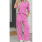 Addyson Pink Checkered Print Half Sleeve Tee 2pcs Lounge Pant Set