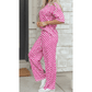 Addyson Pink Checkered Print Half Sleeve Tee 2pcs Lounge Pant Set
