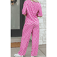 Addyson Pink Checkered Print Half Sleeve Tee 2pcs Lounge Pant Set