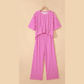 Addyson Pink Checkered Print Half Sleeve Tee 2pcs Lounge Pant Set