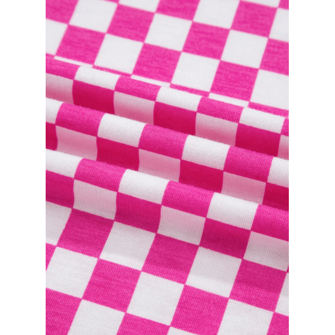 Addyson Pink Checkered Print Half Sleeve Tee 2pcs Lounge Pant Set