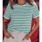 Meliza Green Stripe Scalloped Trim Round Neck T Shirt