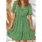 Anne Green Print Wrap V Neck Short Sleeve High Waistband Mini Dress