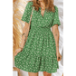 Anne Green Print Wrap V Neck Short Sleeve High Waistband Mini Dress