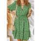 Anne Green Print Wrap V Neck Short Sleeve High Waistband Mini Dress