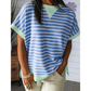 Nell Blue Stripe Contrast Trim Loose Short Sleeve Top