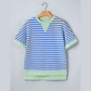 Nell Blue Stripe Contrast Trim Loose Short Sleeve Top