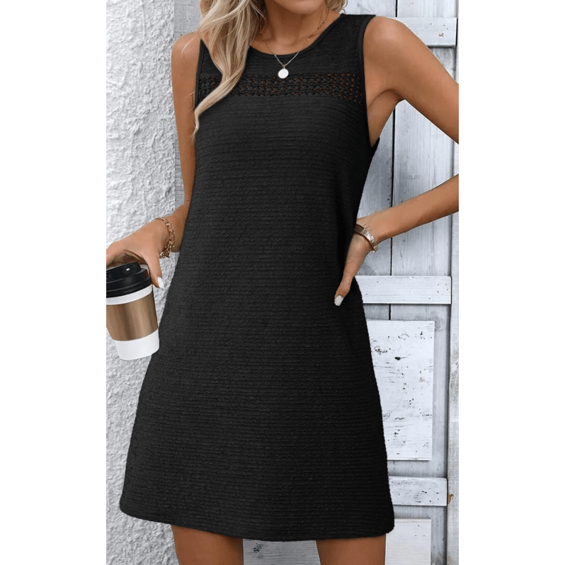 Stormi Black Textured Lace Hollowed Detail Sleeveless Mini Dress