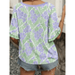 Kella Purple Floral Print Ruffled Color Block Trim Half Sleeve Blouse