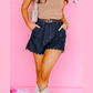 Torrey Navy Blue Embroidered Scalloped Trim Relaxed Denim Shorts