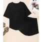 Winslet Black Waffled V Neck Loose Tee Drawstring Shorts Set