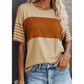 Janessa Tan Color Block Striped Detail Loose T Shirt