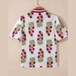 Miree White Floral Short Bubble Sleeve Contrast Slit Neckline Blouse