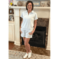 Angelo Grey Collared V Neck Tee Drawstring Elastic Waist Shorts 2pcs Outfit