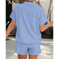 Angelo Blue Collared V Neck Tee Drawstring Elastic Waist Shorts 2pcs Outfit