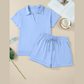 Angelo Blue Collared V Neck Tee Drawstring Elastic Waist Shorts 2pcs Outfit