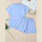 Angelo Blue Collared V Neck Tee Drawstring Elastic Waist Shorts 2pcs Outfit
