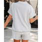 Angelo Grey Collared V Neck Tee Drawstring Elastic Waist Shorts 2pcs Outfit